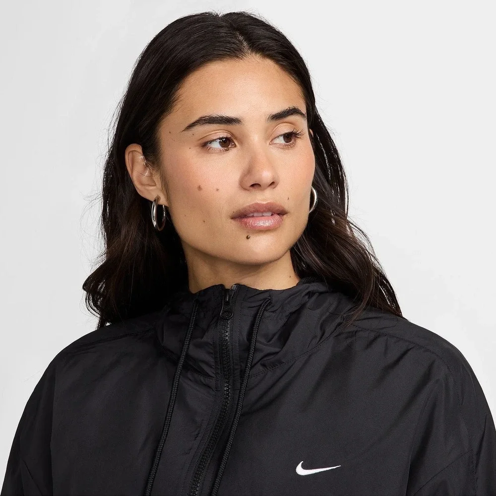 Nike Sportswear Essential Women Black UV Protection Hooded Windbreaker Jacket S‎